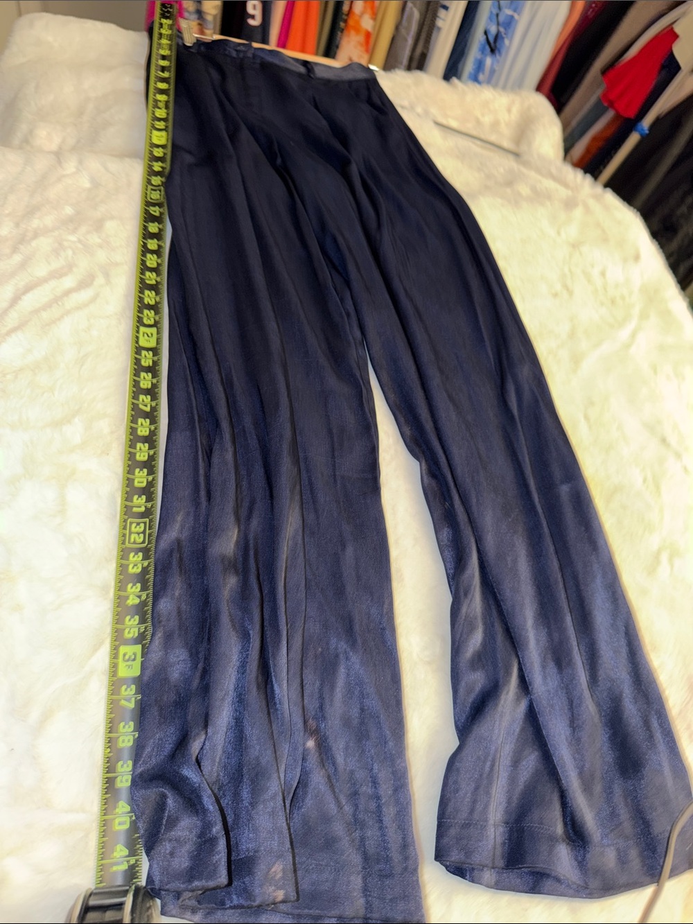 Women's Navy Wide-Leg Sheer Pants